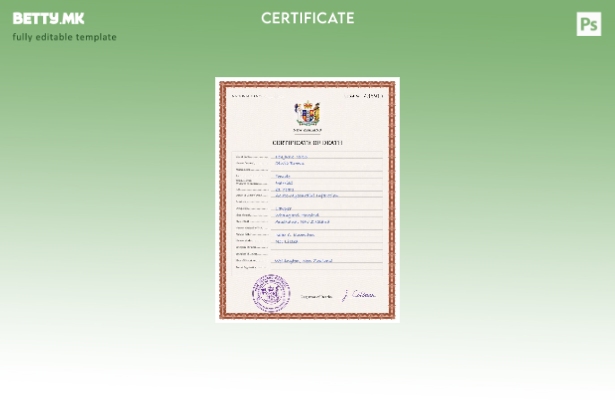 модерен стил на Нов Зеланд, шаблон за шаблон за ПСД од потврда за смртна евиденц